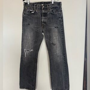 VINTAGE Double RL - Lauren Patchwork Jeans Mens 36 in Black Distressed 36x34